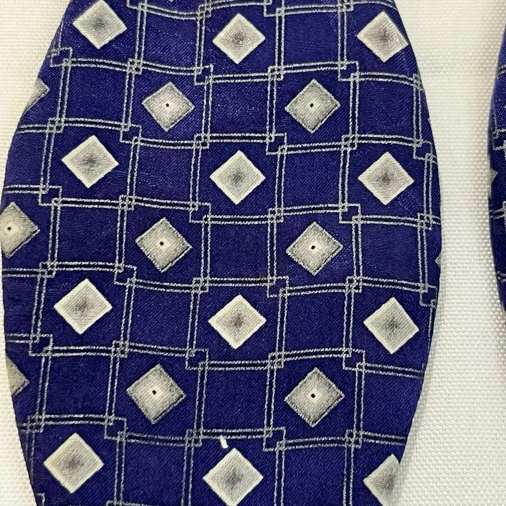 Beau Ties Ltd‎ Silk Blue & Tan Geometric Pattern Adjustable Bow Tie